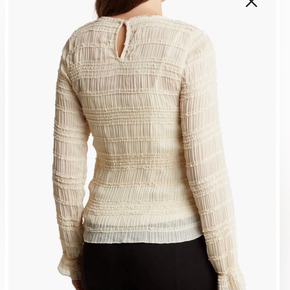 GREY COLLECTIVE Off-White Ruffle Long Sleeve Shirred Chiffon Top Blouse Small - Picture 2 of 11